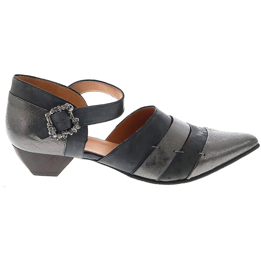 John Fluevog Alison Metallic Leather Skull Buckle Mary Jane Shoes DISCONTINUED